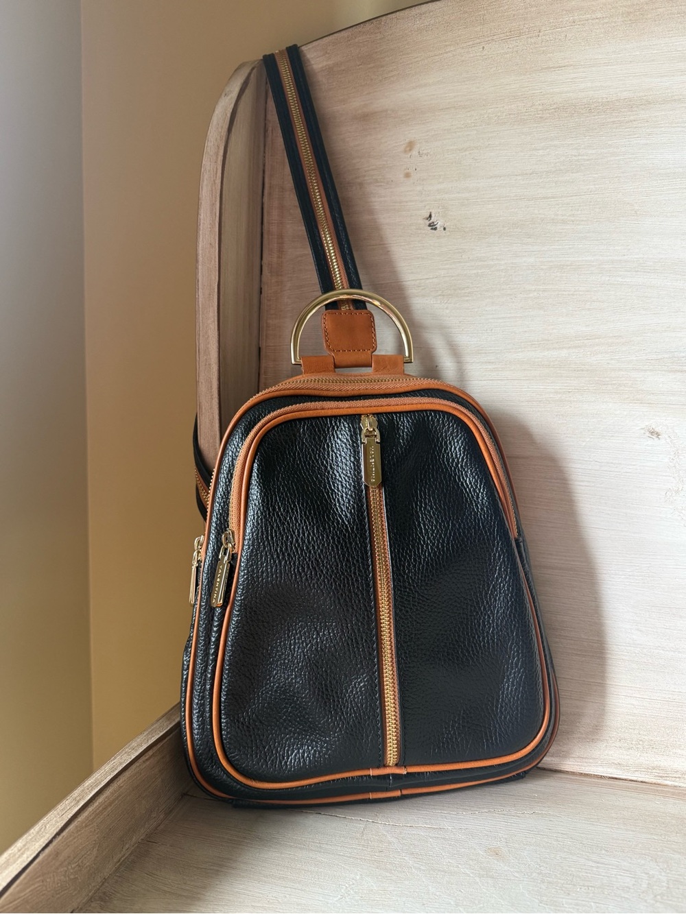 Valentina Leather Convertible Sling Bag Black And Brown